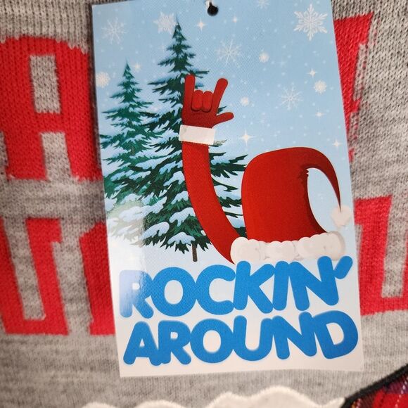 Rockin Around Ugly Sweater Christmas Dress Sweater Sheep Bell Gray Red Nordic XL - Picture 14 of 15